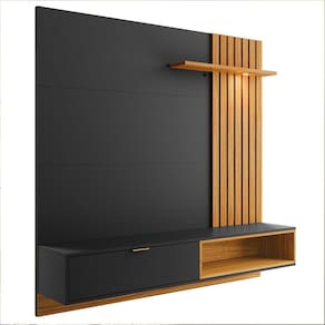 Painel Bancada Suspensa para TV até 60 Pol. Ripado 160cm Tocantins Preto Fosco/Noce Milano - Colibri