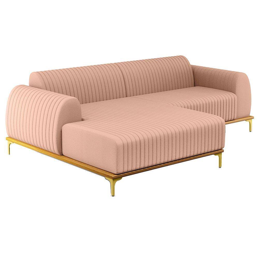 Sofá 265cm 4 Lugares com Chaise Esquerdo Pés Gold Molino C-105 Linho Rosê - Domi