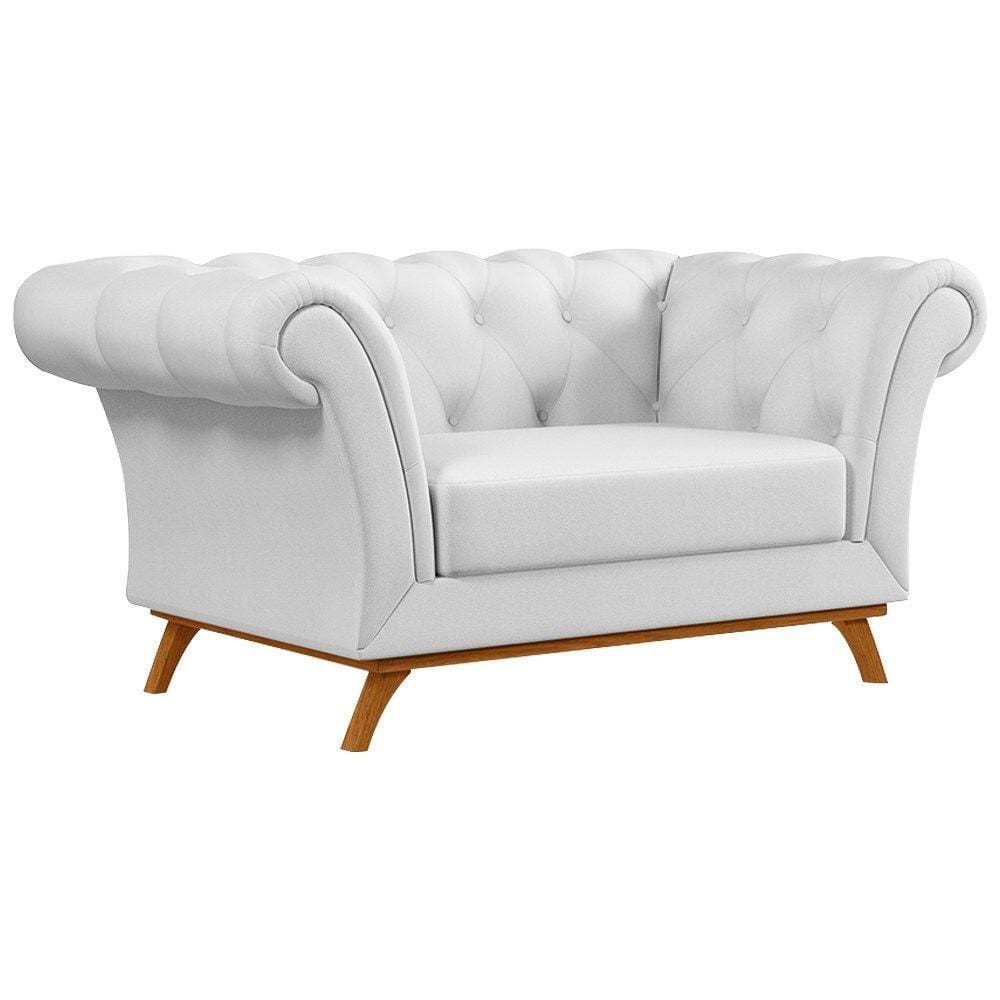 Sofá para Sala de Estar 150cm 1 Lugar Base Madeira Império C-12 Corano Branco - Domi