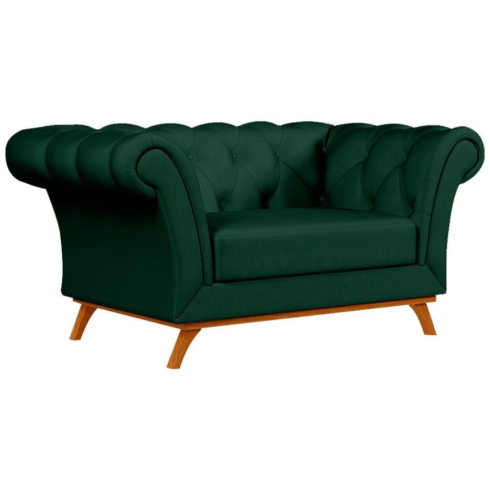 Sofá para Sala de Estar 150cm 1 Lugar Base Madeira Império B-303 Veludo Verde Musgo - Domi