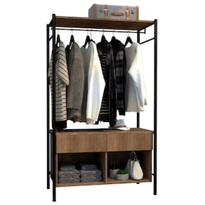 Guarda Roupa Solteiro Closet Industrial 90cm 2 Gavetas Paris Light Demolição/Preto - Artefamol