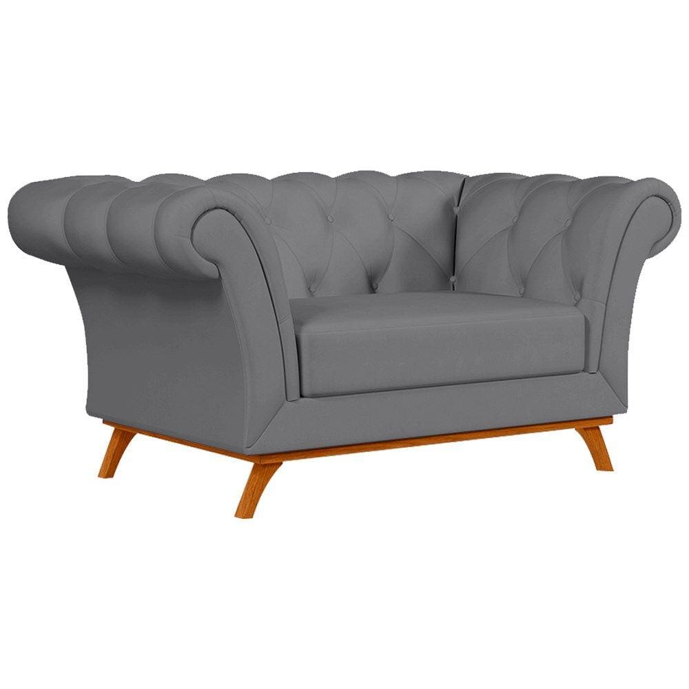 Sofá para Sala de Estar 150cm 1 Lugar Base Madeira Império B-317 Veludo Cinza - Domi