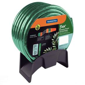 Mangueira Flex Tramontina Verde em PVC 3 Camadas 20 m com Engate Rosqueado, Esguicho e Suporte Mural Tramontina