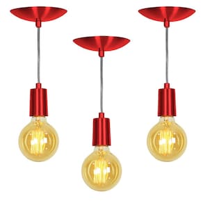 Kit 3 Pendente Tubo Cilindro Alumínio Cereja com Lampada
