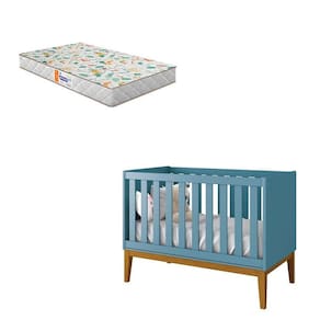 Berço Americano New Classic Azul com Pés Madeira e Colchão Gazin - Reller