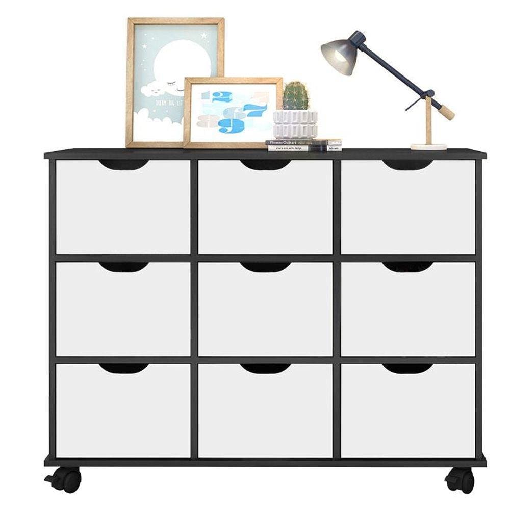 Nicho Organizador 9 Gavetas Preto Branco - Qmovi