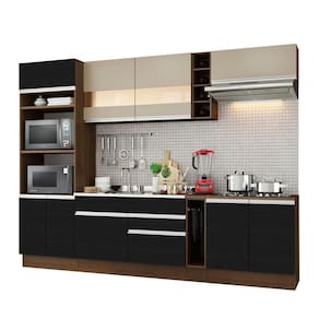 Armário de Cozinha Vicenza com Balcão Rustic Preto Rustic