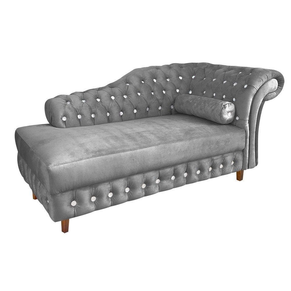 Divã Chesterfield Capitonado Grafite com Strass Suede Drossi