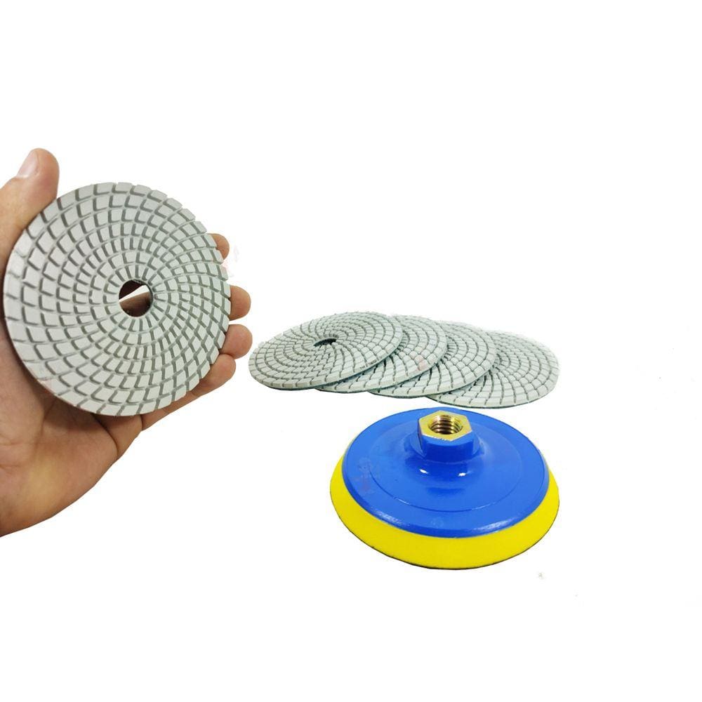 Combo 5 Lixa Diamantada para polir porcelanatos marmores e granitos 100mm polimento cortes 45 graus + suporte