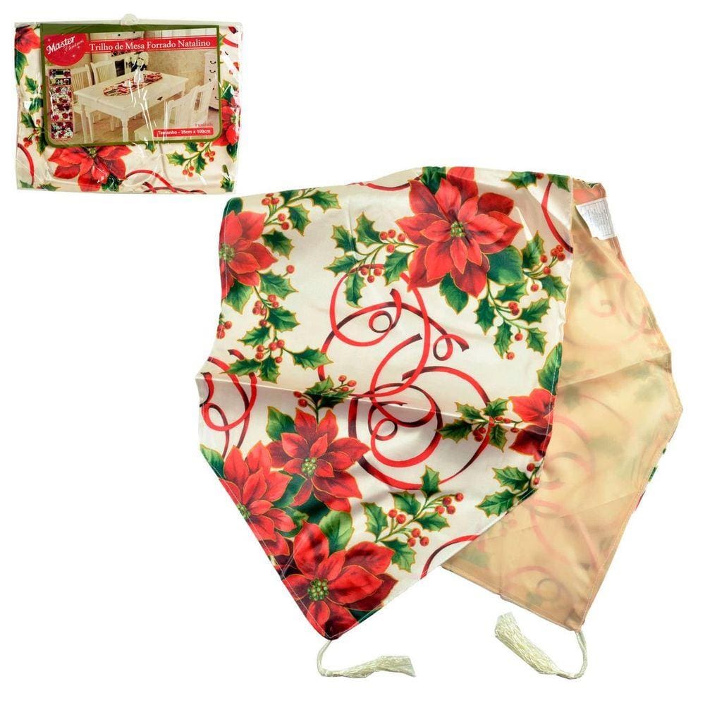 Gy5142 Caminho De Mesa Forrado 35X100cm Estampa Natal - Un
