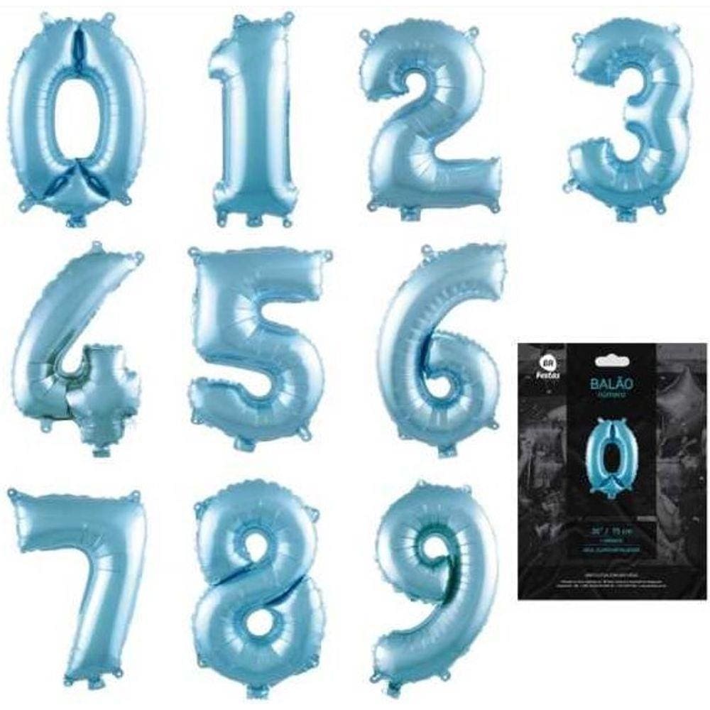 BALÃO METALIZADO NÚMEROS - AZUL CLARO - 40 cm - 1 unidade