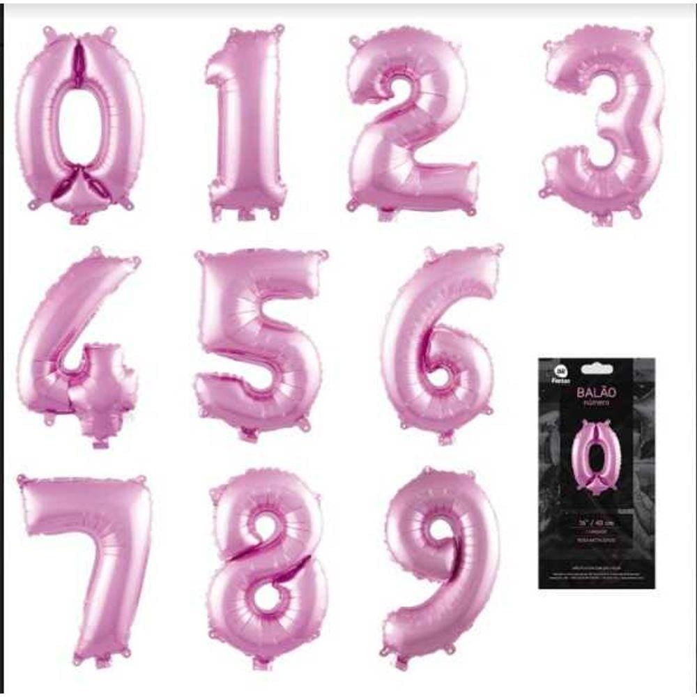 BALÃO METALIZADO NÚMEROS - ROSA CLARO - 40 cm - 1 unidade
