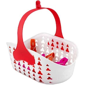 Cesto Com 24 Prendedores Pregadores Roupas Alça Articulável Encaixe Prático Funcional Branco Vermelho Organizador Condor
