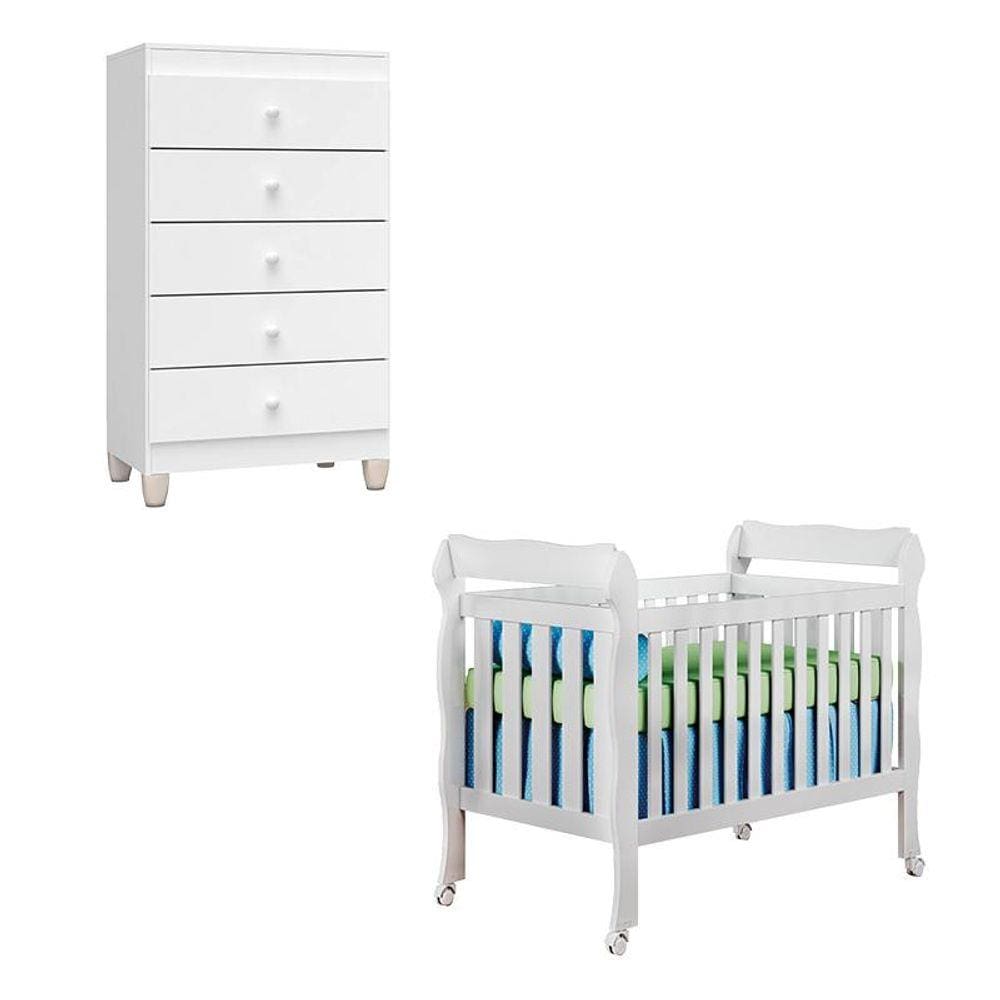Berço Americano Lila e Cômoda Gaveteiro Ternura Baby Branco Brilho - Incorplac