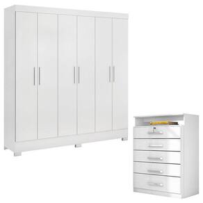 Cômoda Triunfo e Guarda Roupa Casal Prático Branco - Demóbile