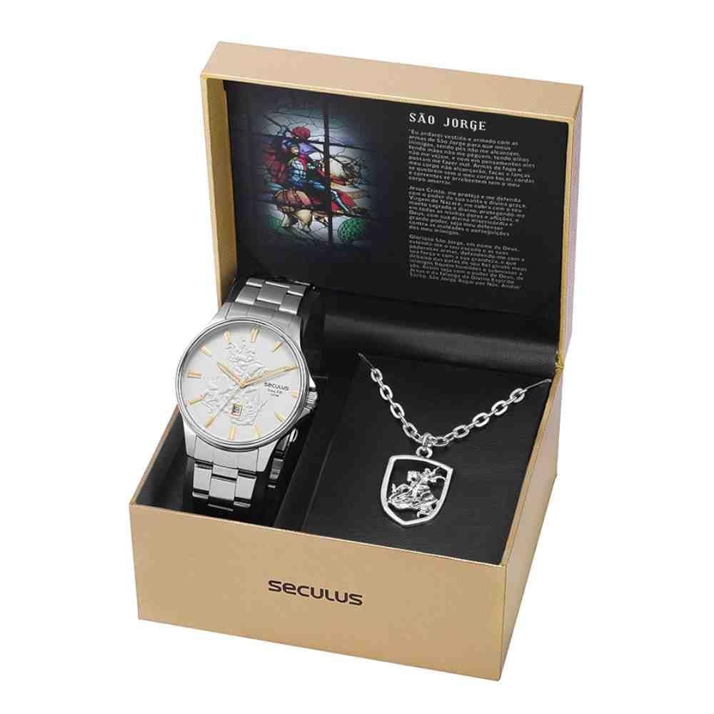 Relógio Seculus São Jorge Masculino Prata 44009G0skna2k1