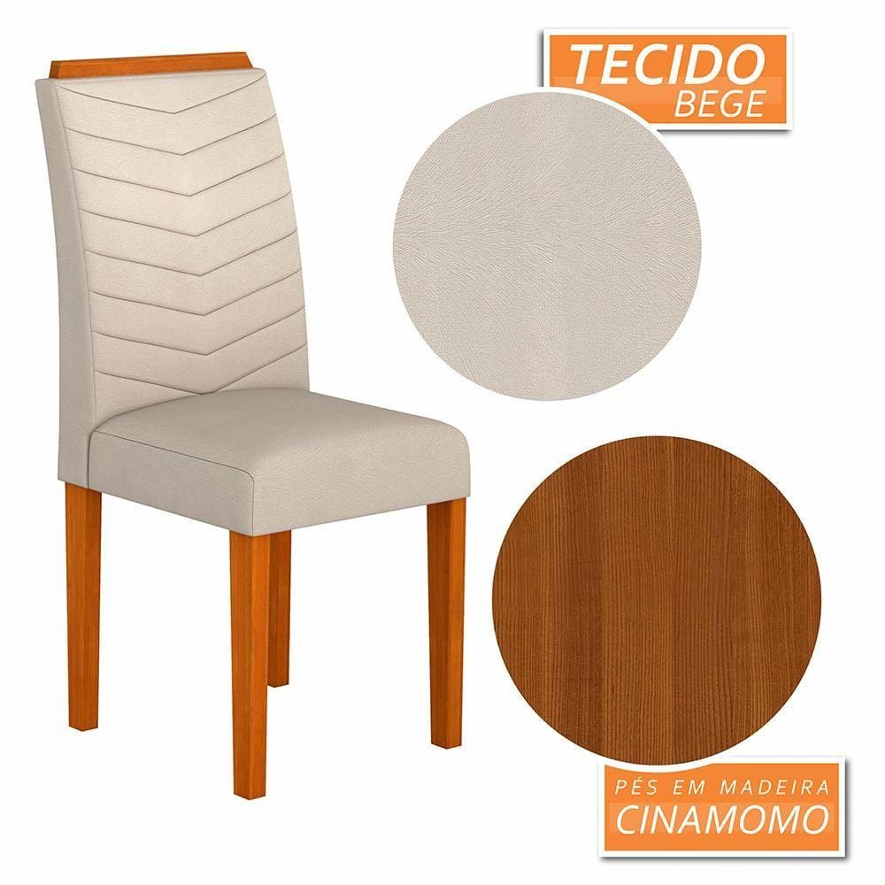 Kit 2 Cadeiras Estofadas Lisboa Wood Mesa De Jantar Cin/bege - Moveis Arapongas