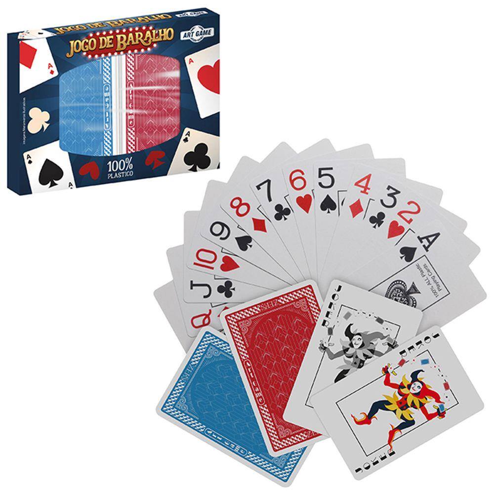 Conjunto 2 Baralho Azul e Vermelho Dois Jogos Truco Poker - CMZ