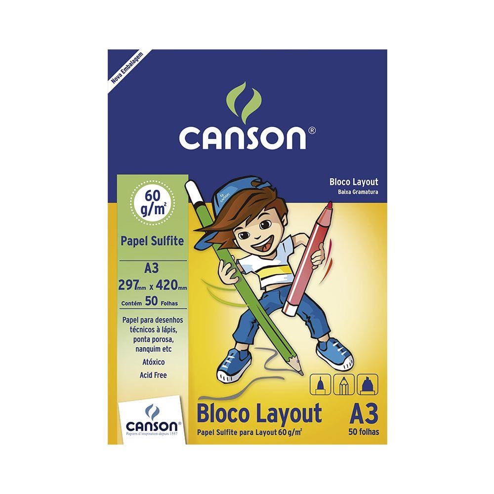 Bloco de Papel Canson Layout 60g A3 com 50 Folhas