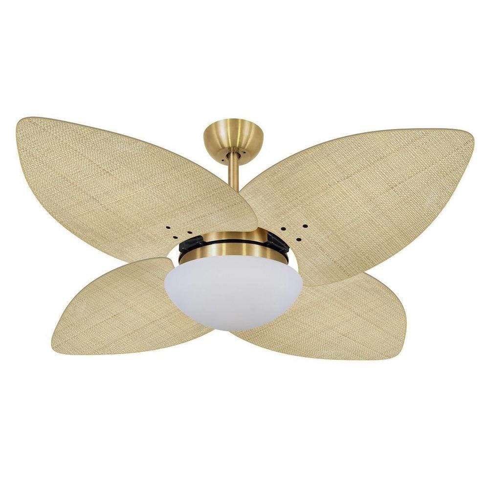 Ventilador De Teto Vd42 Dourado 4Pás Rattan Natural 110V