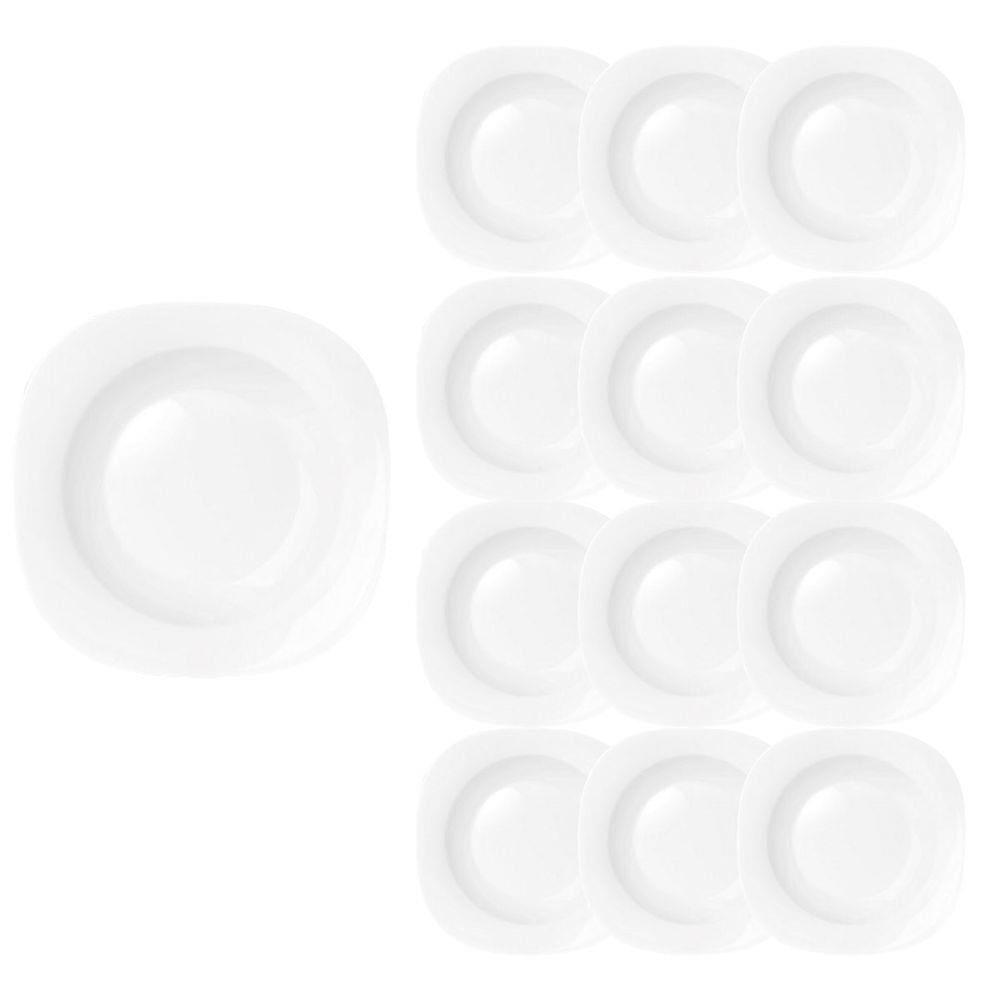 Kit 12 Prato 22cm Quadrado Fundo Refeição Plaza Luxo Duralex