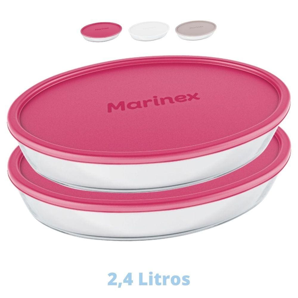 2 Assadeiras Oval Vidro 2,4L Costela Doces Marinex Com Tampa