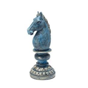 Cavalo Peça Do Xadrez Decorativa Em Resina 33 Cm Azul