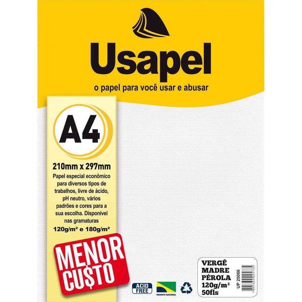 Papel A4 Verge Usapel Madre Perola 120G Pacote Com 50 Folhas