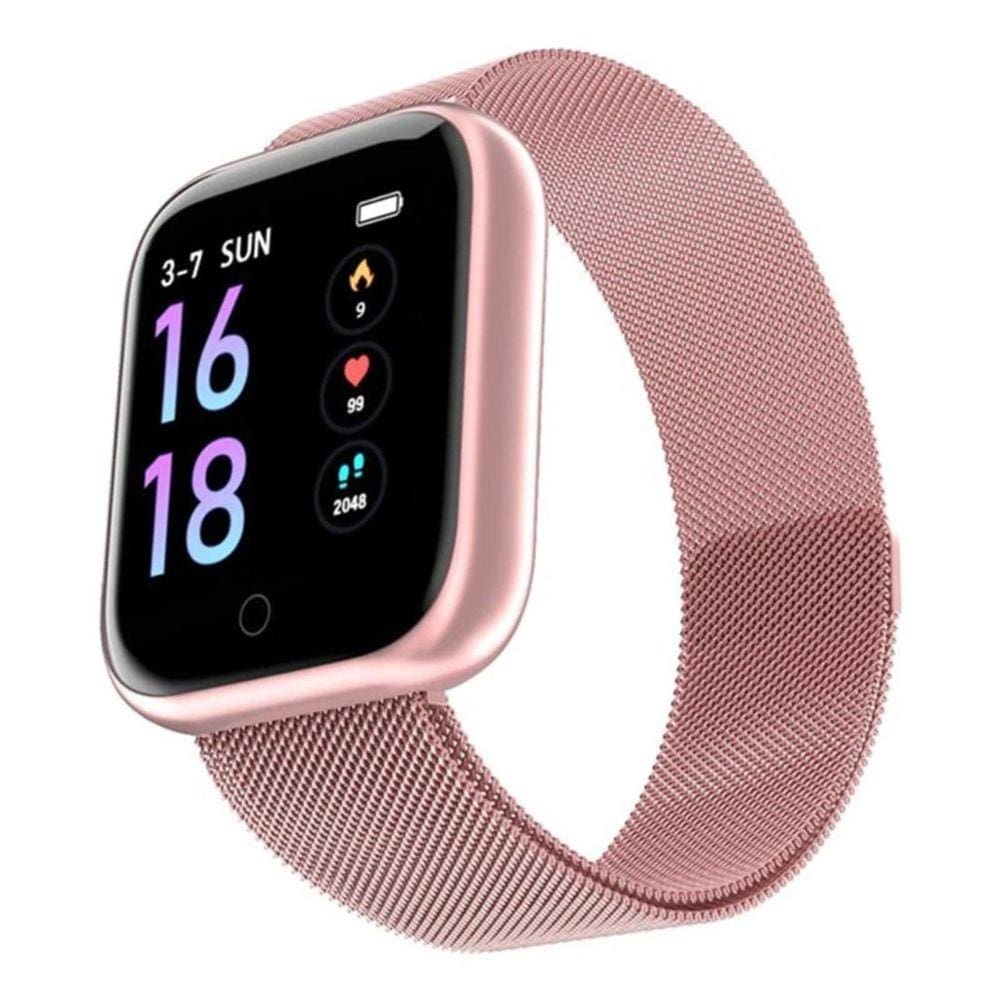 relogio smartband inteligente p70 pulseira metal rosa