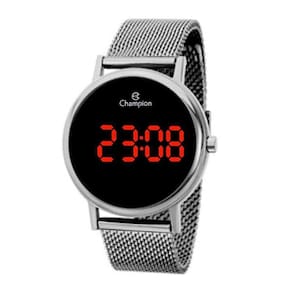 Relogio Feminino Digital Prata Led Vermelho Champion