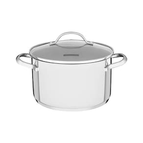 Caçarola Funda Tramontina Una em Aço Inox com Fundo Triplo e Tampa de Vidro 24 cm 6,1 L Tramontina