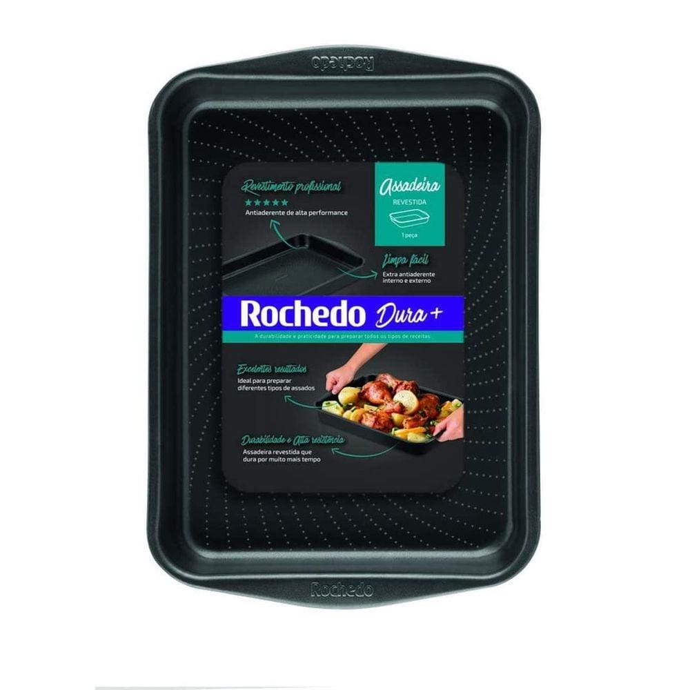 Assadeira Rochedo Retangular Dura+ Preta - F3 Frf3