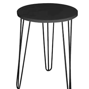 Mesa Apoio Redonda Mdf 45Cm Pé Ferro Metal Preto