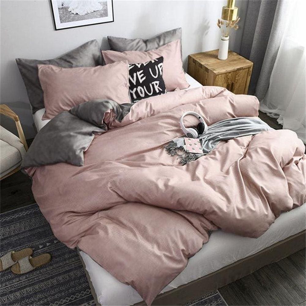 Kit Jogo Cama Solteiro 5 Peças Com Edredom Rosé E Almofada