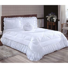 Colcha Casal Queen Coleção Charme Renda 04 Peças - Branco