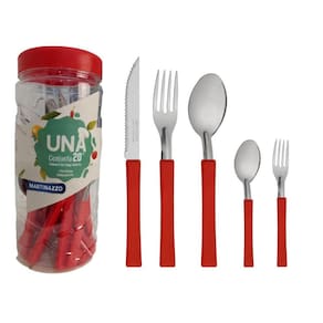 Jogo De Talheres Inox 20 Peças Pote Cabo Vermelho Martinazzo