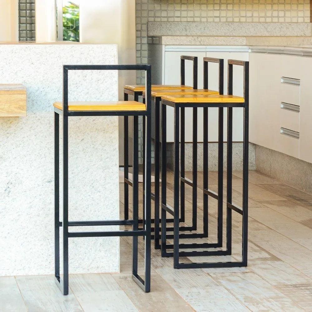 Jogo 2 Banqueta Alta Balcão Bistrô Industrial Madeira Natural