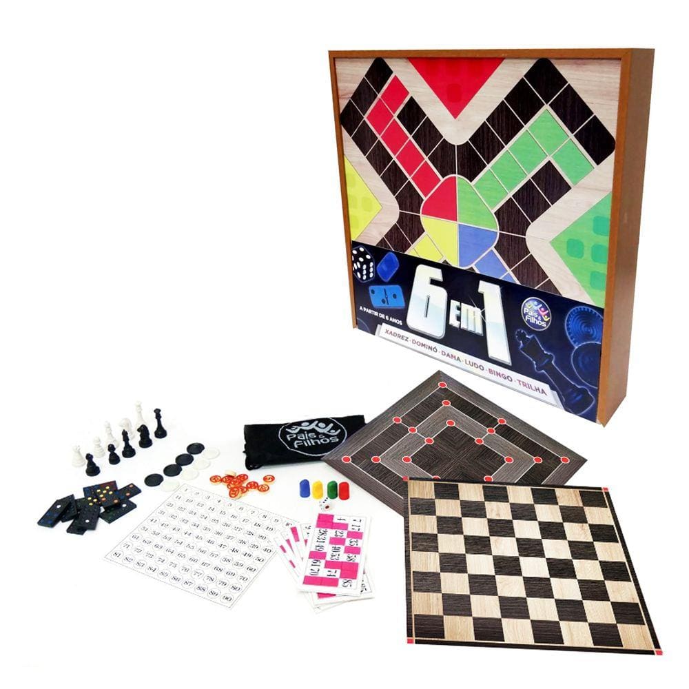 Kit Jogos De Tabuleiro Xadrez + Dama + Trilha