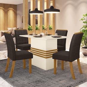 Conjunto Sala de Jantar Mesa 120cm Tampo MDF 4 Cadeiras Melinda Casa 812