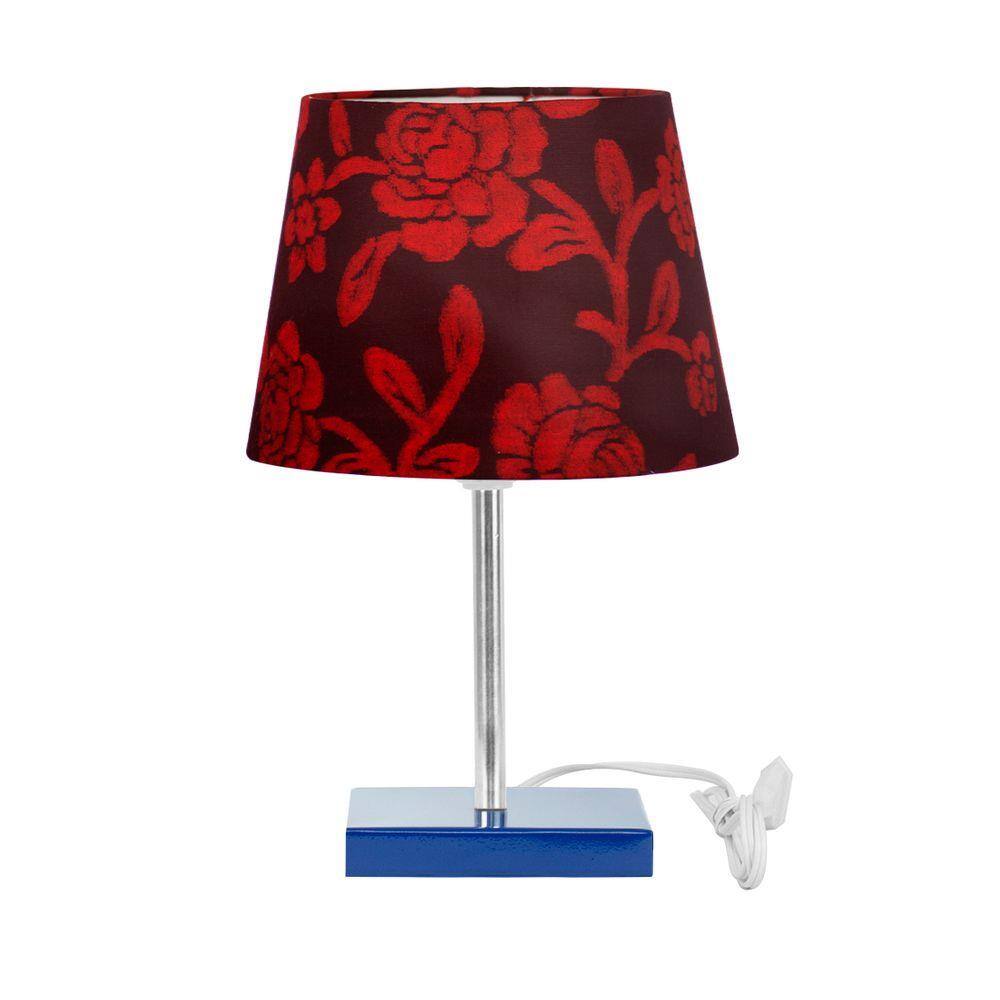 Abajur Eros Touch Floral Vermelha 034 Base Azul Quadrada
