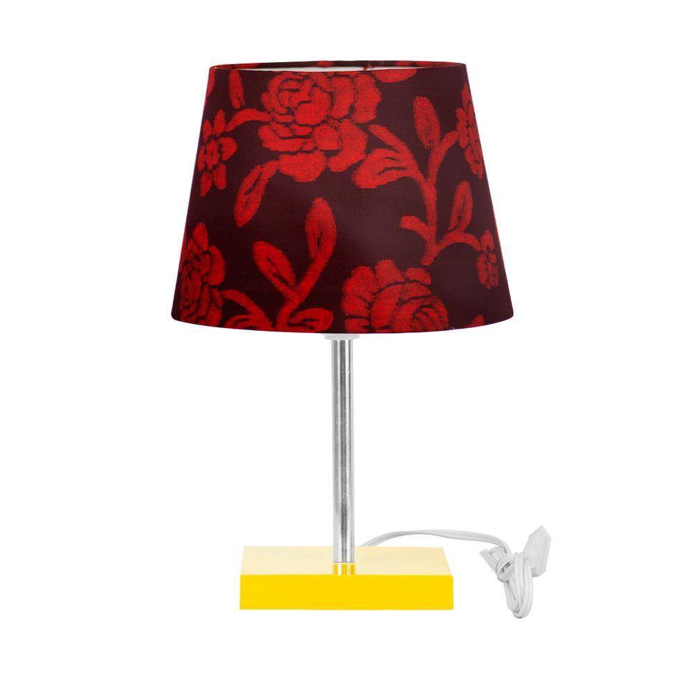 Abajur Eros Touch Floral Vermelha 034 Base Amarela Quadrada
