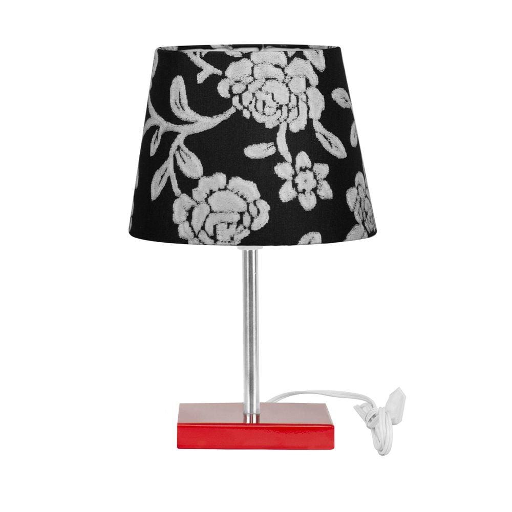 Abajur Eros Touch Floral Prata 032 Base Vermelha Quadrada