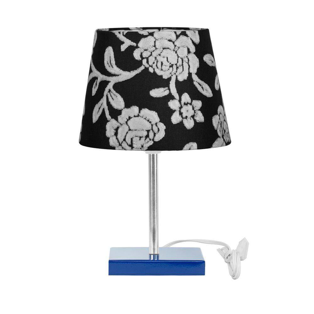 Abajur Eros Touch Floral Prata 032 Base Azul Quadrada