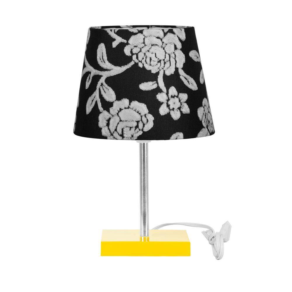 Abajur Eros Touch Floral Prata 032 Base Amarela Quadrada