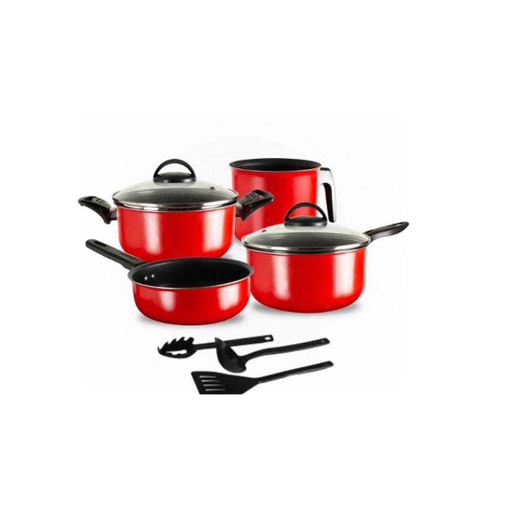 Conjunto Panelas Teflon 07 Peças Vermelho