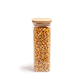 Pote De Mantimentos Quadrado Flat 400Ml Tampa Bambu - Oikos