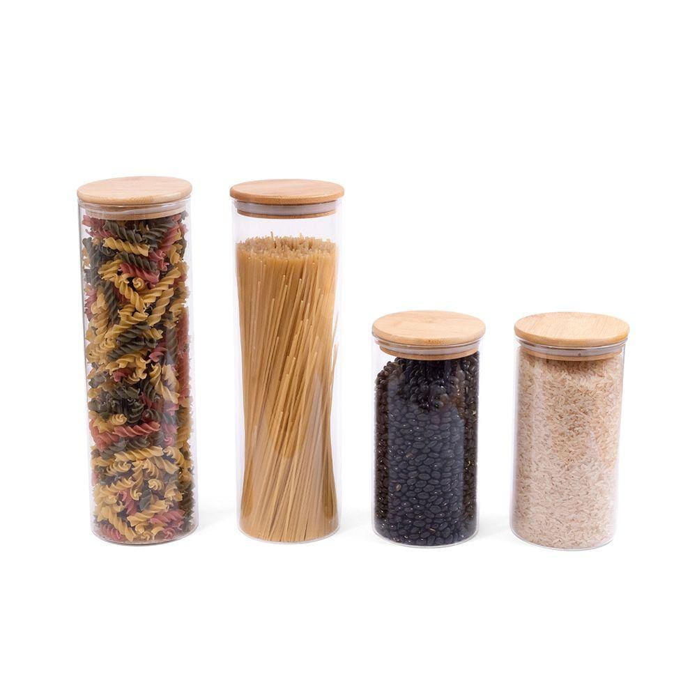 Kit Potes de Mantimentos 2000/1100ML C/ Tampa Bambu - 4PÇS