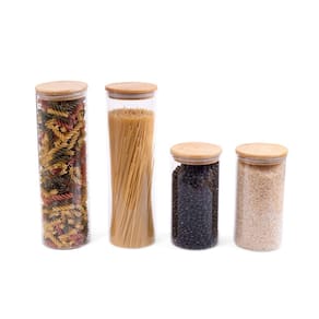 Kit Potes de Mantimentos 2000/1100ML C/ Tampa Bambu - 4PÇS