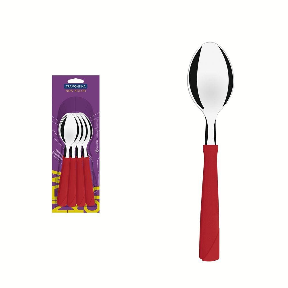 Conjunto de Colheres de Mesa Tramontina New Kolor com Lâminas em Aço Inox e Cabos de Polipropileno Vermelho 12 Peças Tramontina