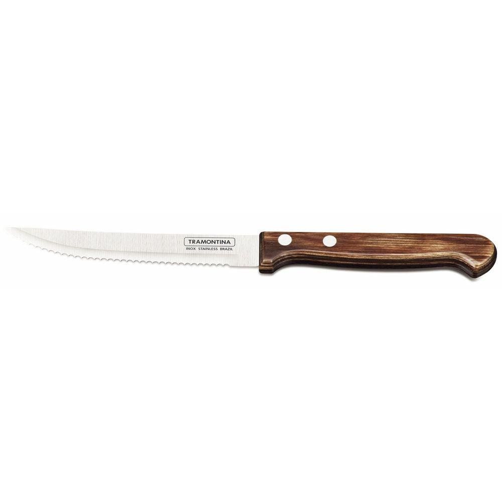 Faca para Churrasco e Frutas Tramontina Polywood com Lâmina em Aço Inox e Cabo de Madeira Castanho 5&quot; Tramontina